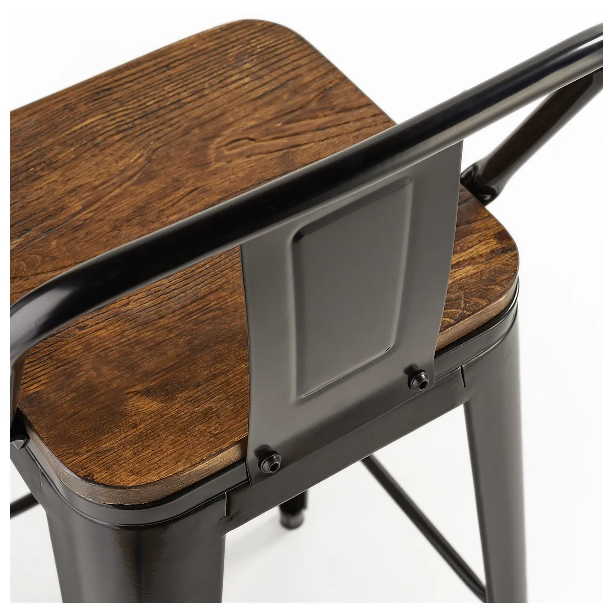 NOVAHUS - Set x 4 Banco de Bar Tolix Asiento de Madera Negro