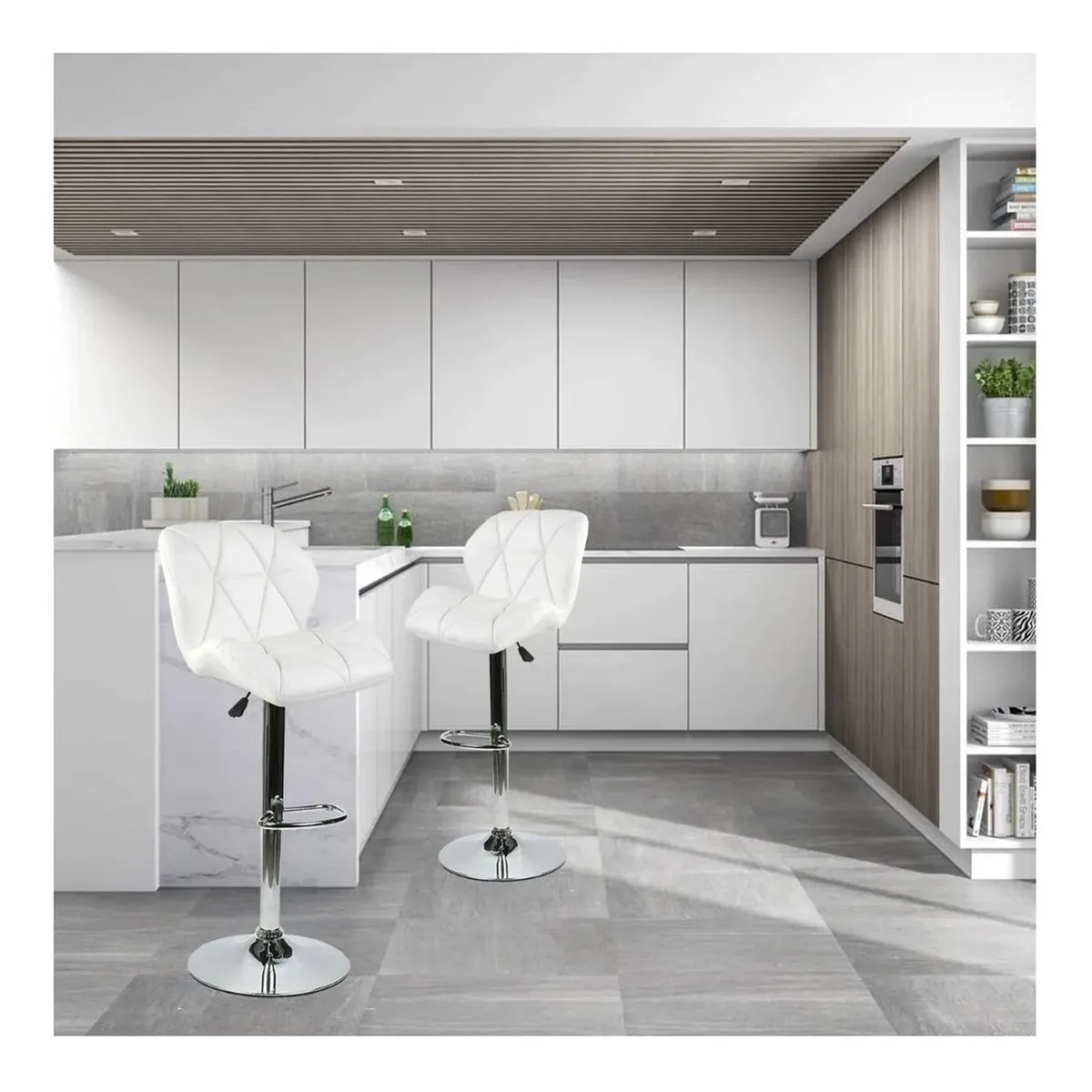 NOVAHUS - Set x 2 Banco Altos de Bar con Respaldo Blanco