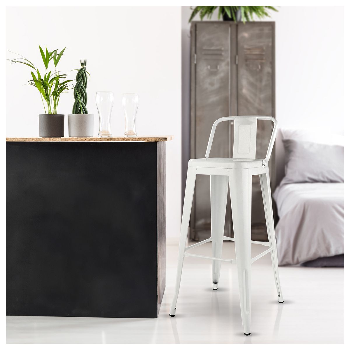 NOVAHUS - Set x 4 Banco de Bar Tolix Con Respaldo Blanco