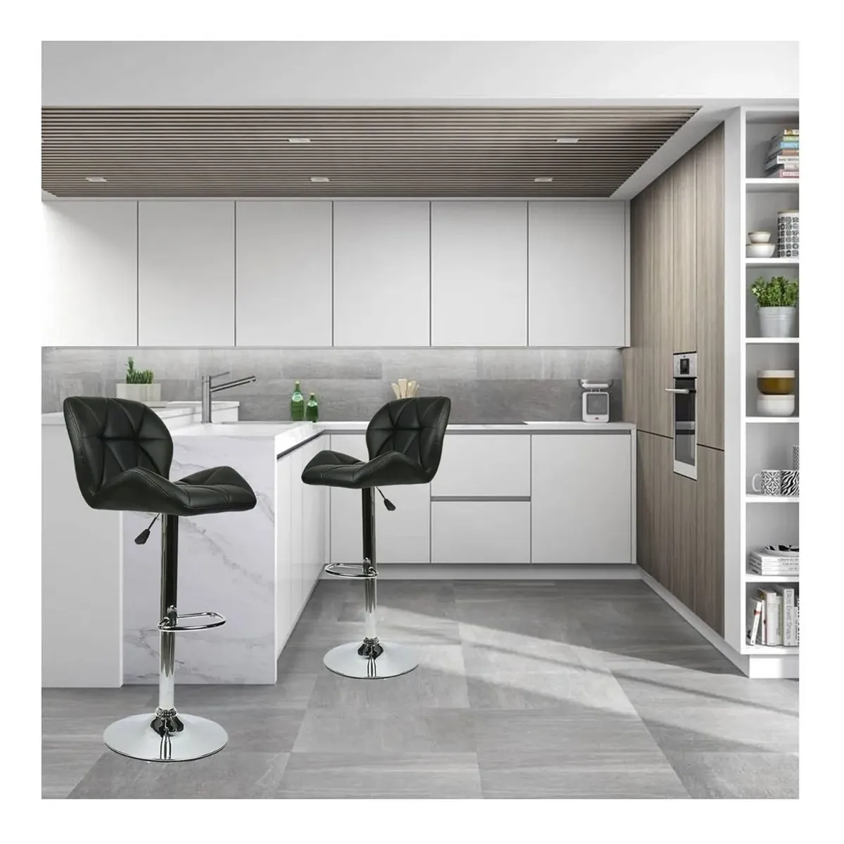 NOVAHUS - Set x 2 Banco Alto de Bar con Respaldo Negro