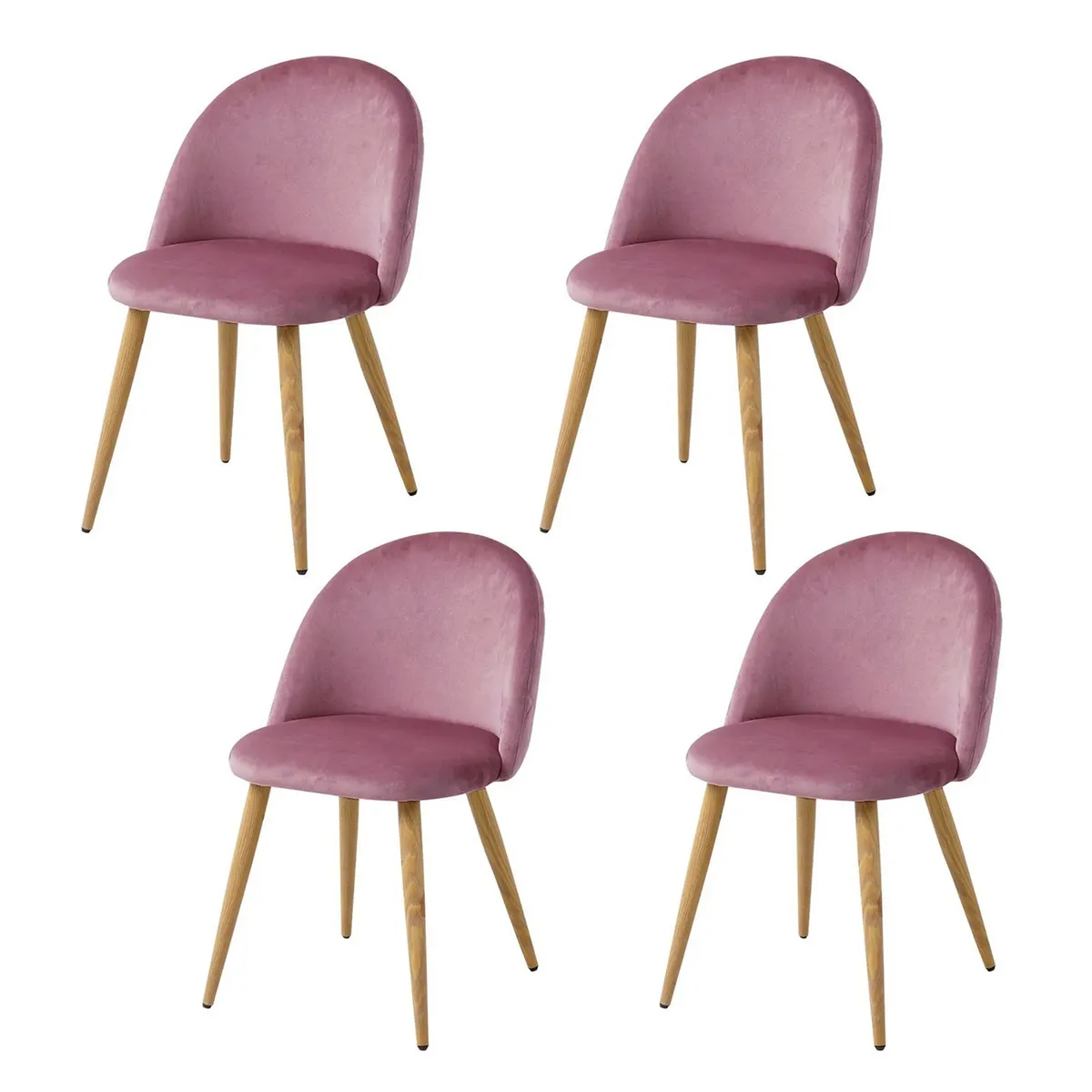 NOVAHUS - Set x 4 Sillas Comedor Sitial Terciopelo Acolchada Rosa