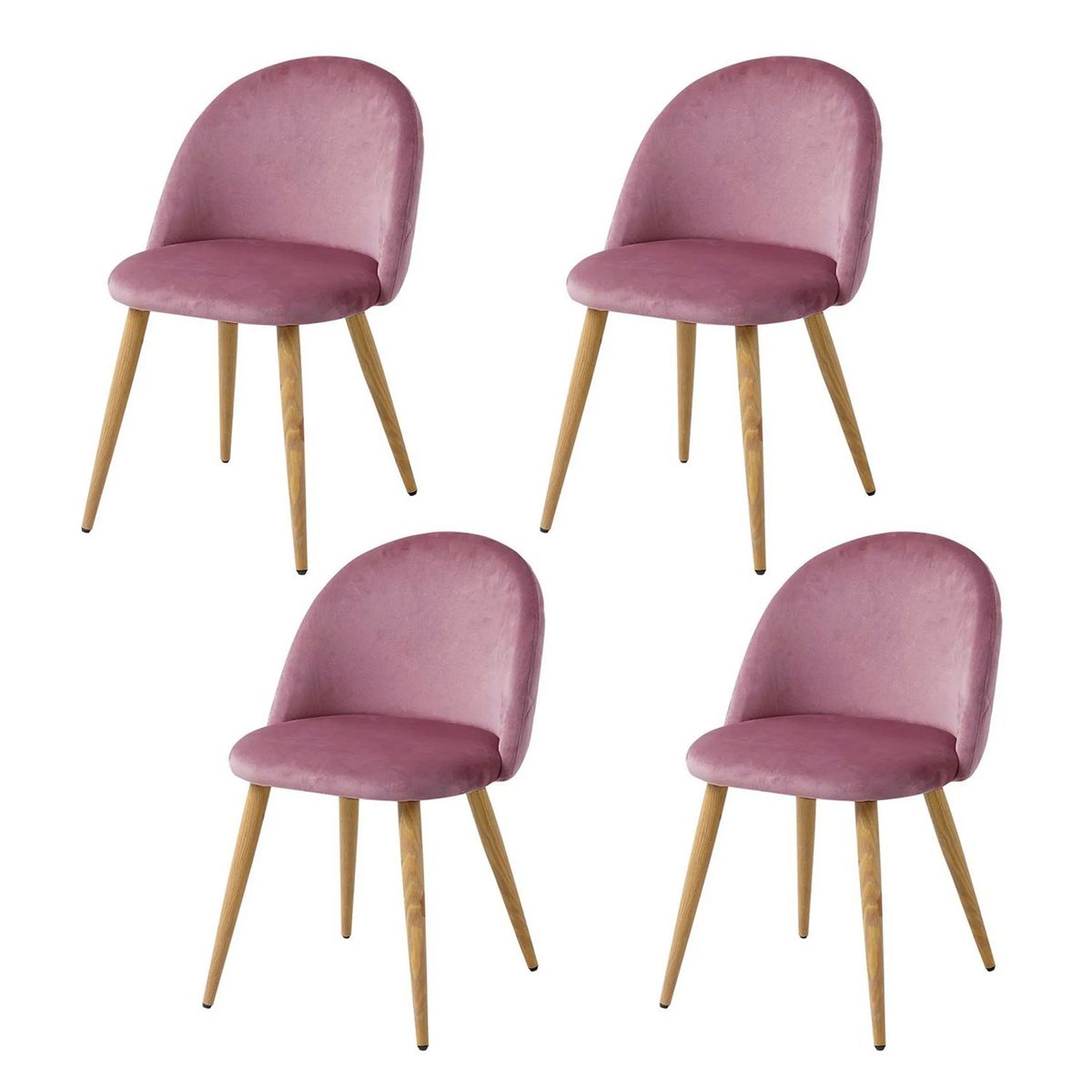 NOVAHUS - Set x 4 Sillas Comedor Sitial Terciopelo Acolchada Rosa