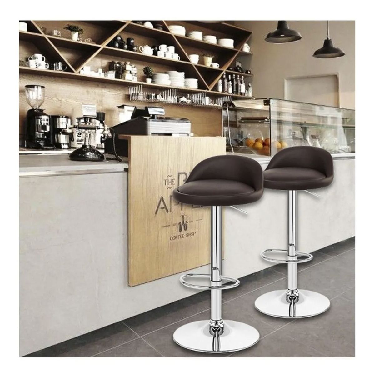 NOVAHUS - Set x 2 Banco de Bar Altura Regulable Café