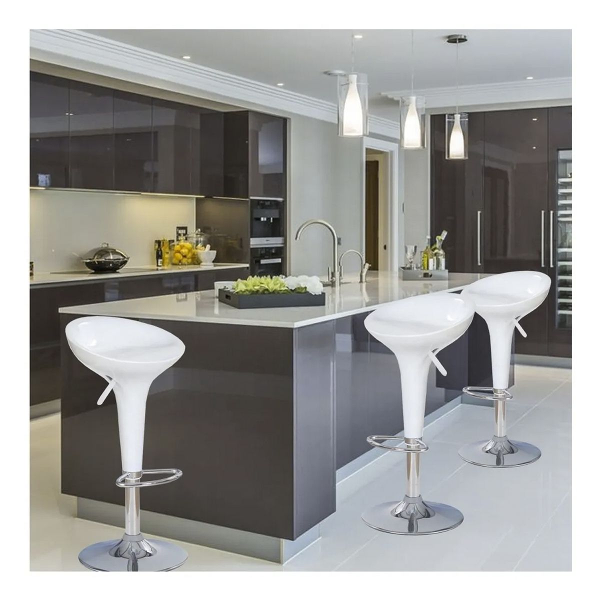 NOVAHUS - Set x 2 banco de Bar Regulables Estilo Retro Blanco