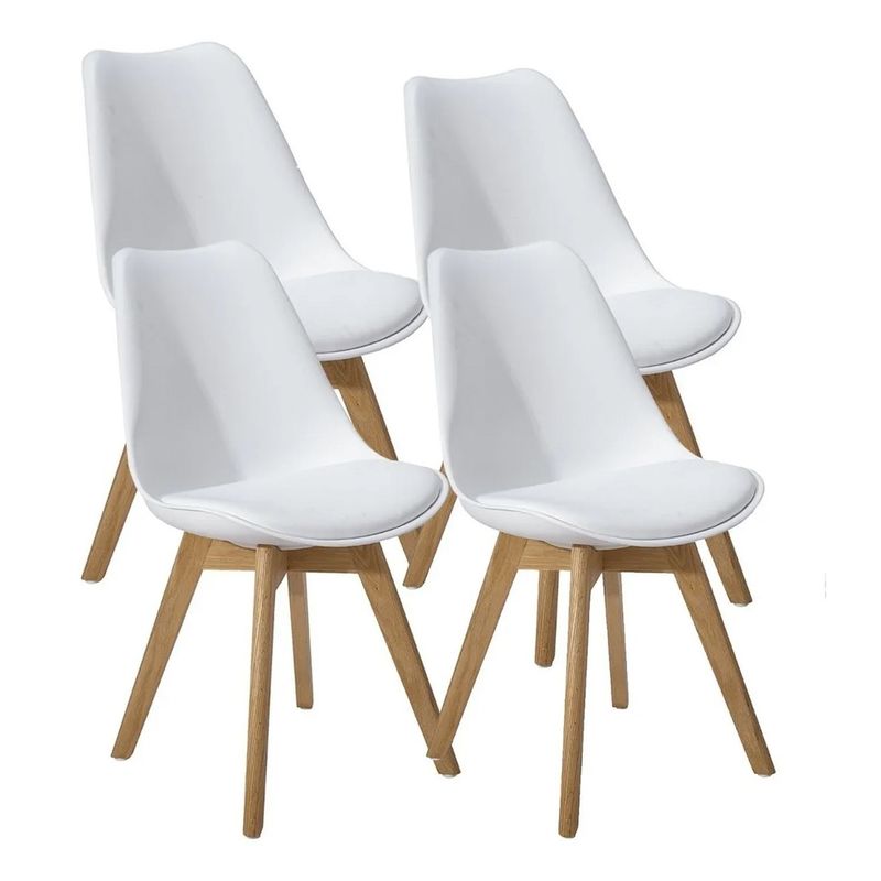 NOVAHUS - Set x 4 Silla Comedor Tulip De Tela Con Cojín Blanco