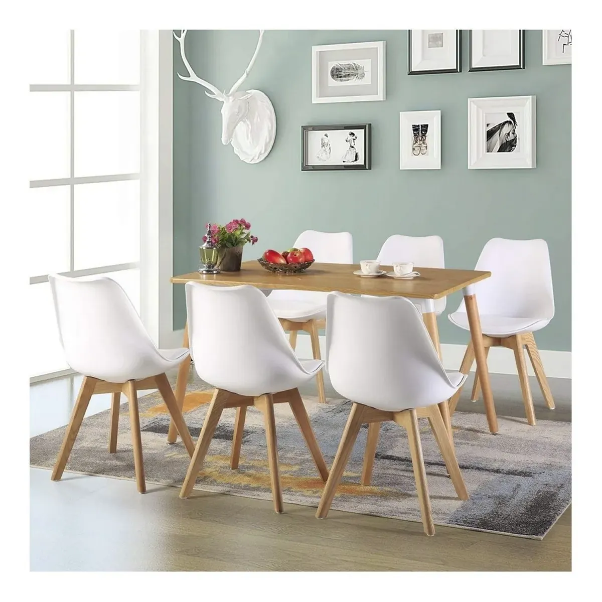 NOVAHUS - Set x 4 Silla Comedor Tulip De Tela Con Cojín Blanco