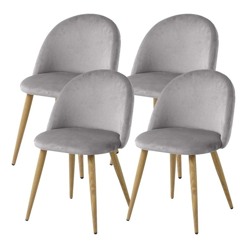 NOVAHUS - Set x 4 Sillas Comedor Sitial Terciopelo Acolchada Gris