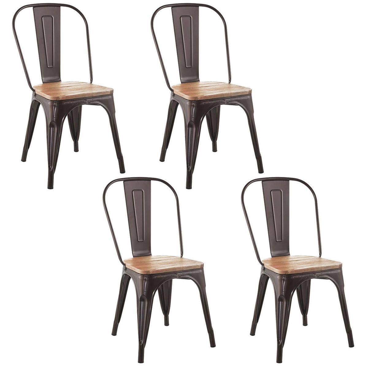 NOVAHUS - Set x 4 Sillas De Comedor Tolix Vintage Asiento Madera Café