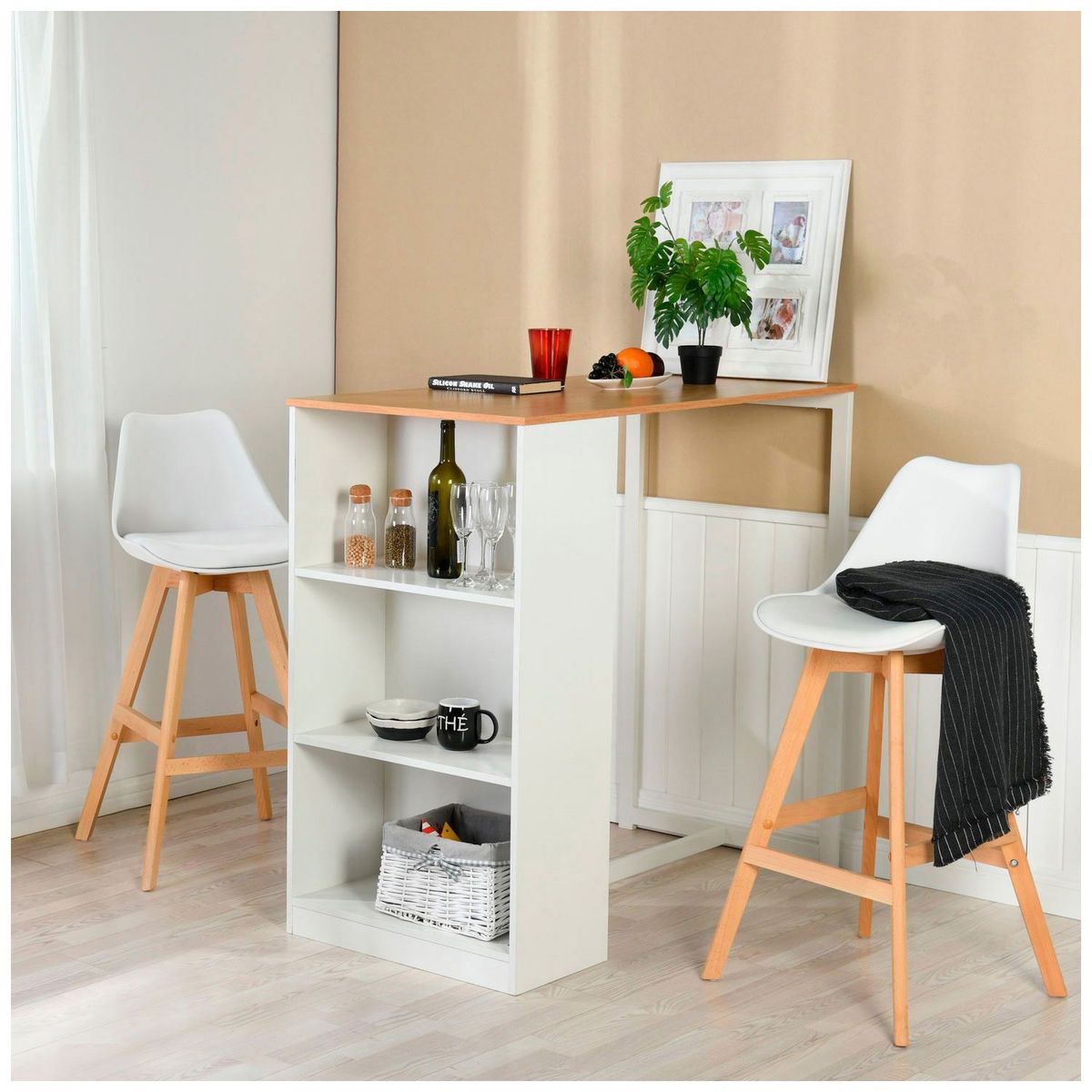 NOVAHUS - Set x 2 Bancos de Bar Con Patas de Madera Ii Blanco