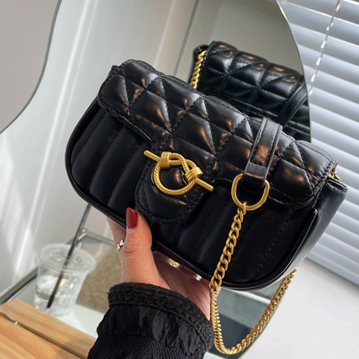 VATYERTY - Bolsa cuadrada mini neón rosado guateado con solapa