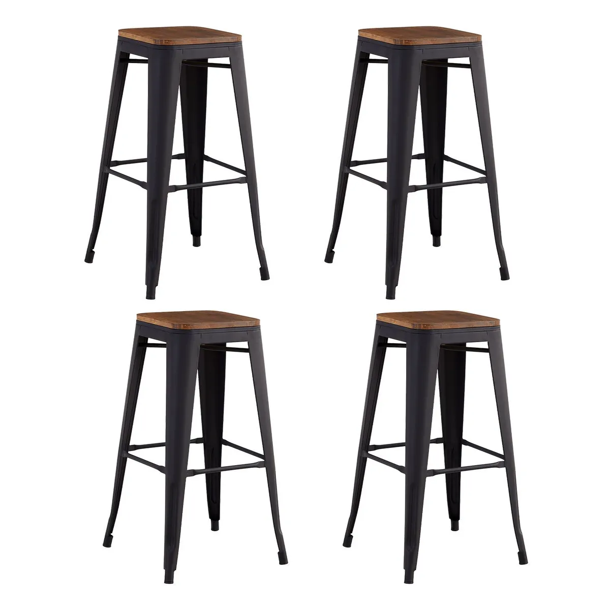 NOVAHUS - Set x 4 Sillas de Metal Tolix con Asiento Madera Negro