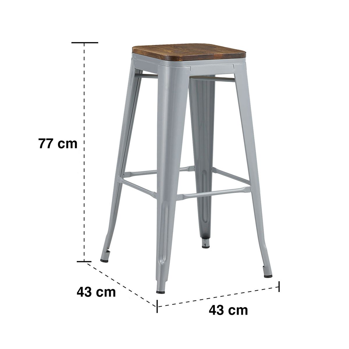 NOVAHUS - Set 4 Bancos de Metal Tolix con Asiento Madera Gris