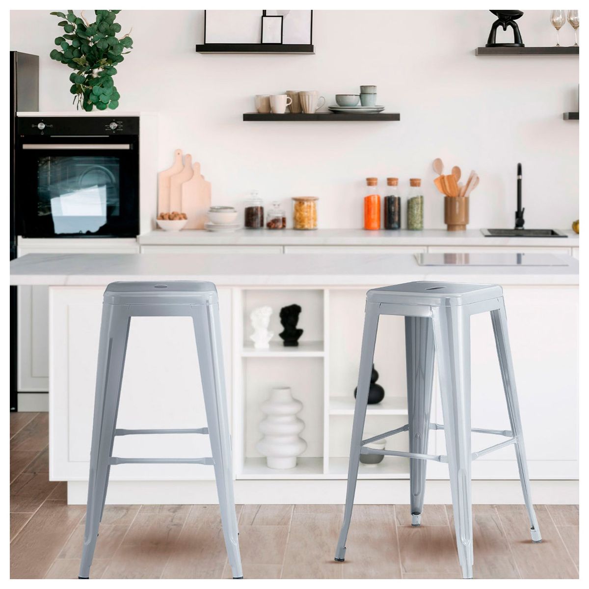 NOVAHUS - Set x 4 Bancos de Bar Metal Tolix Gris