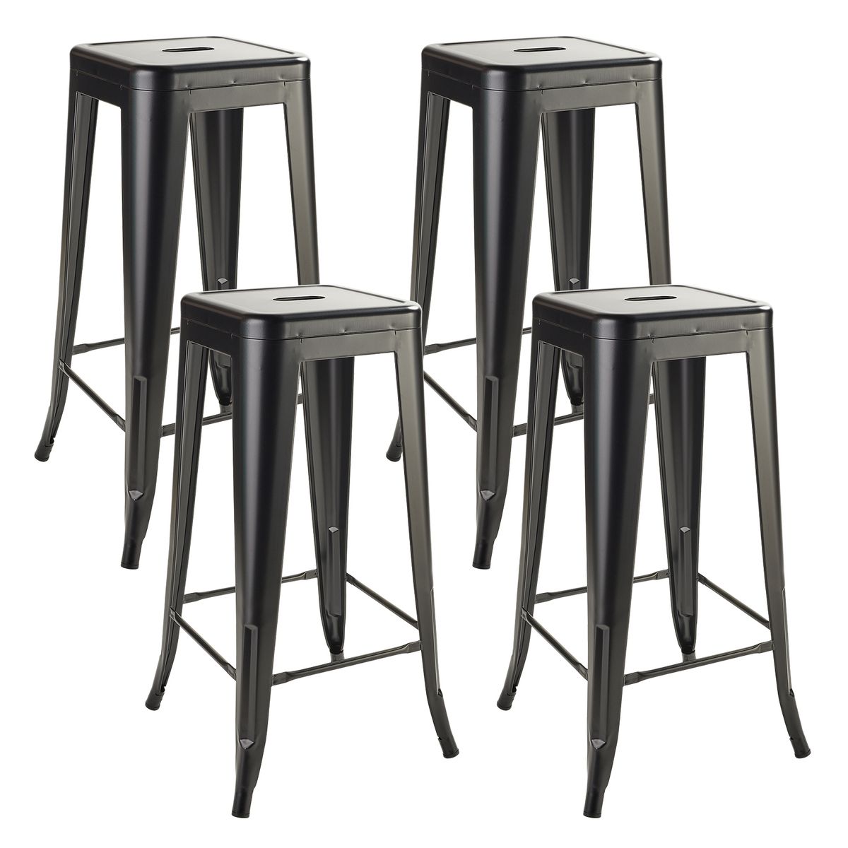 NOVAHUS - Set x 4 Bancos de Bar Metal Tolix Negro