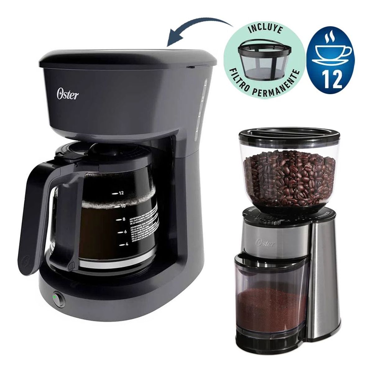 OSTER - Combo Cafetera Oster 12 Tazas BVSTDCS12B + Molinillo de Cafe Oster