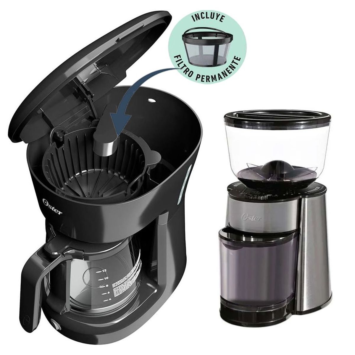 OSTER - Combo Cafetera Oster 12 Tazas BVSTDCS12B + Molinillo de Cafe Oster