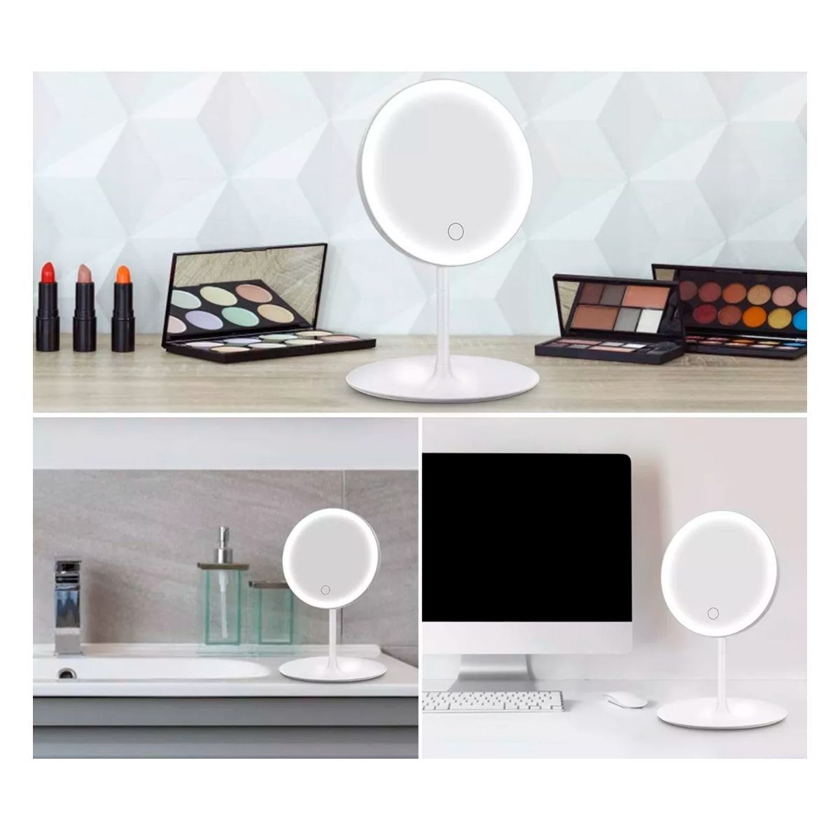 GENERICO - Espejo Maquillaje Luz Led Redondo Con Encendido Táctil Blanco Negro