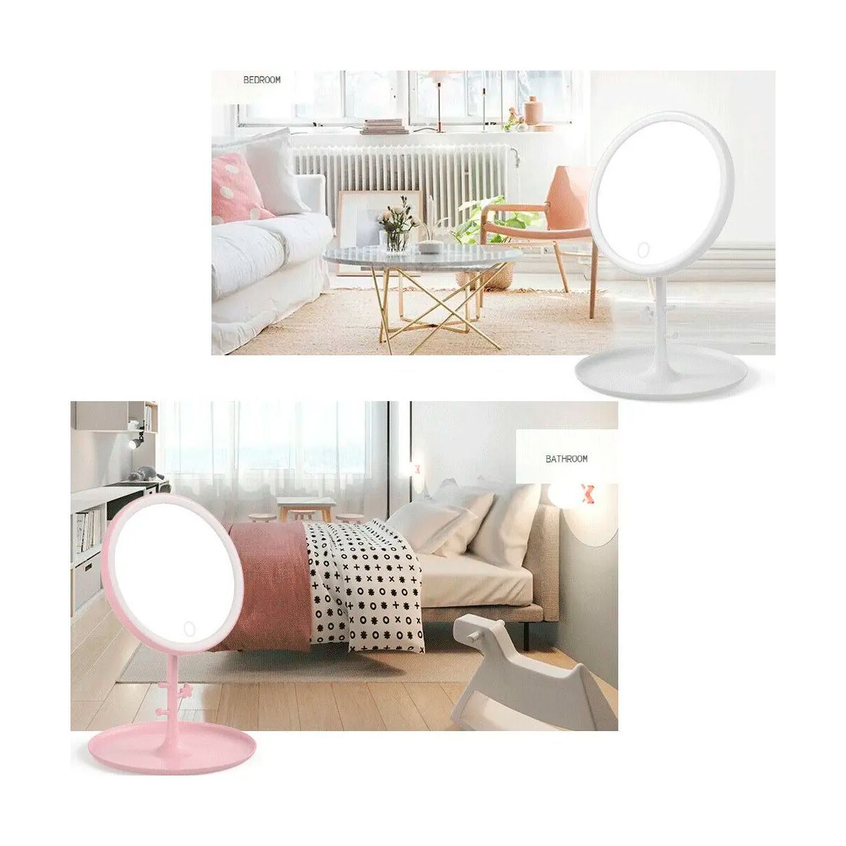 GENERICO - Espejo Maquillaje Luz Led Redondo Con Encendido Táctil Blanco Negro