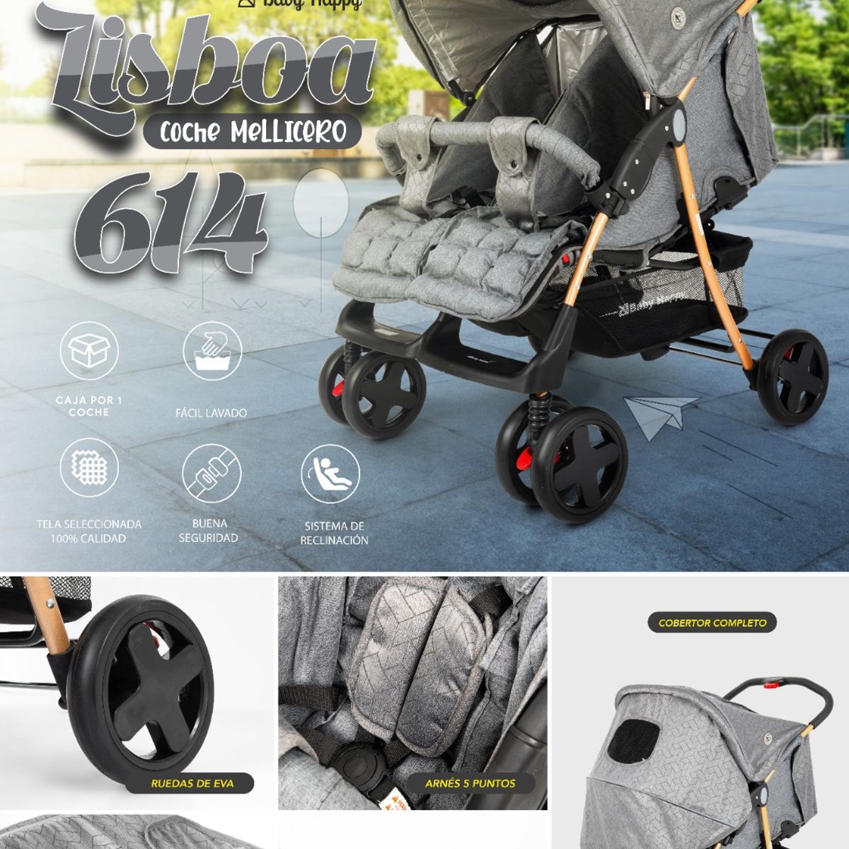 BABY HAPPY - coche mellicero Lisboa 614 GRIS