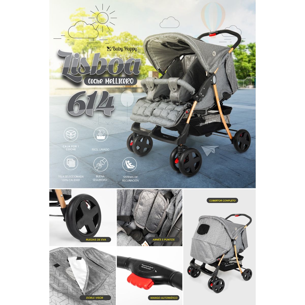 BABY HAPPY - coche mellicero Lisboa 614 GRIS