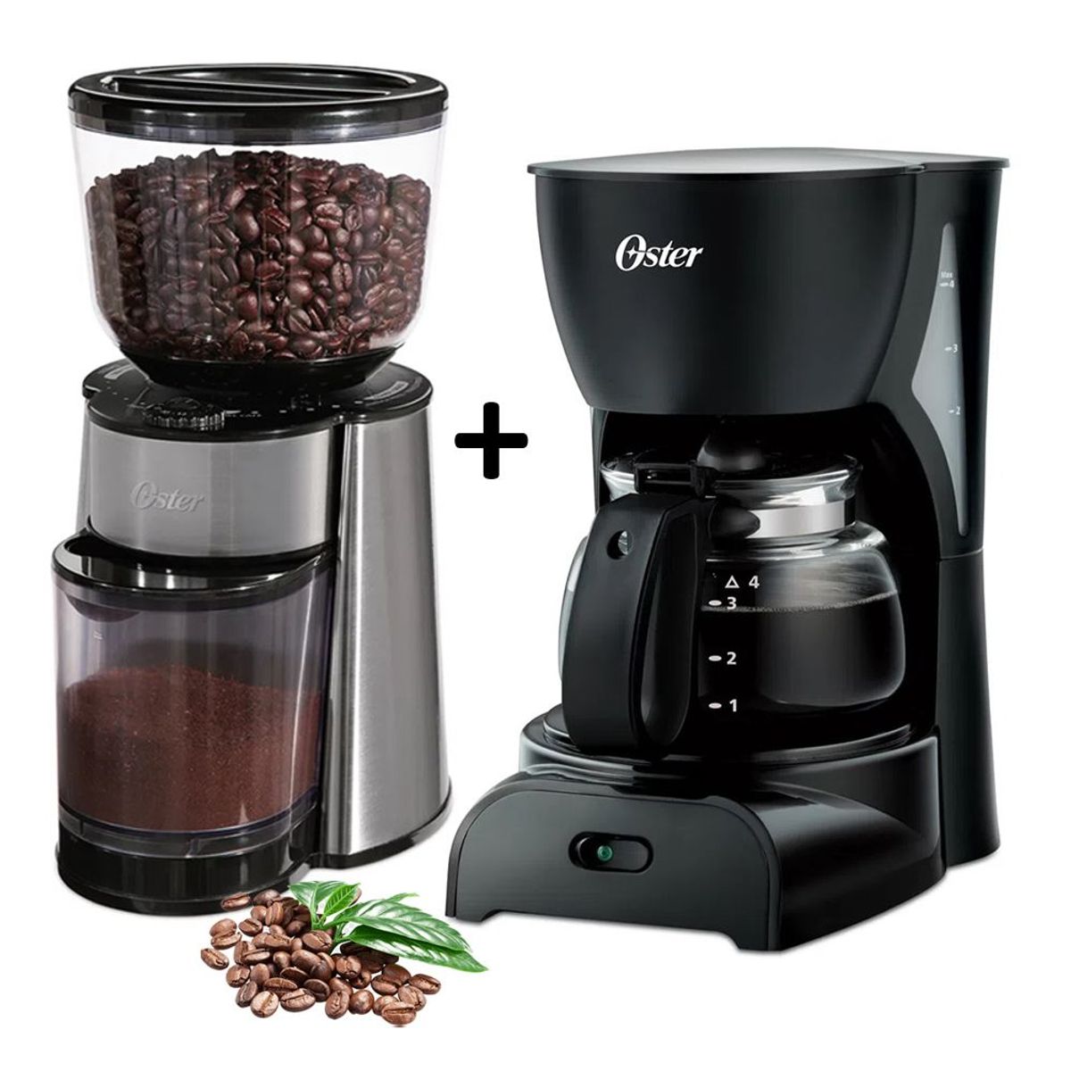 OSTER - Cafetera Oster 4 Tazas Negro BVSTDCDR5B + Molinillo de Cafe BVSTBMH23