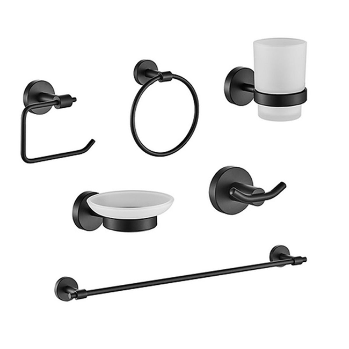 XM - SETS DE BAÑO 6 PIEZAS NEGRO REDONDO 72201
