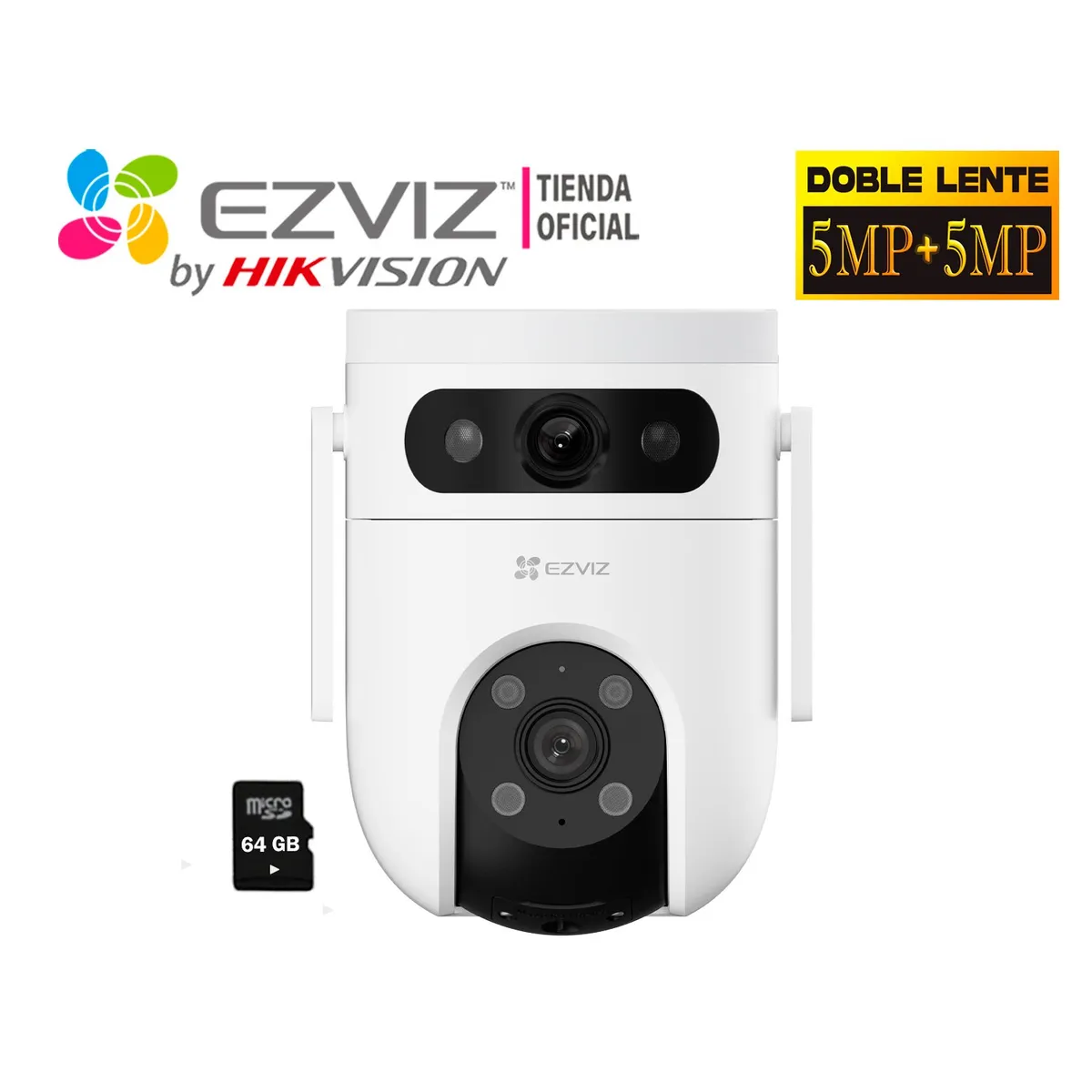 EZVIZ - Cámara IP H9C 5MP + 5MP Ezviz Lente Dual Exterior 360° + SD 64GB