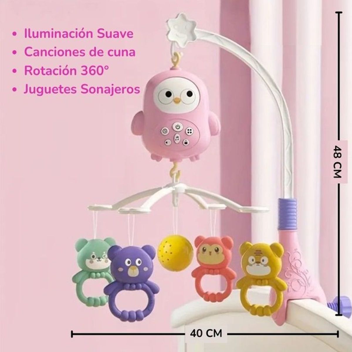 GENERICO - Móvil Giratorio Musical Para Cuna para Bebé - Rosado