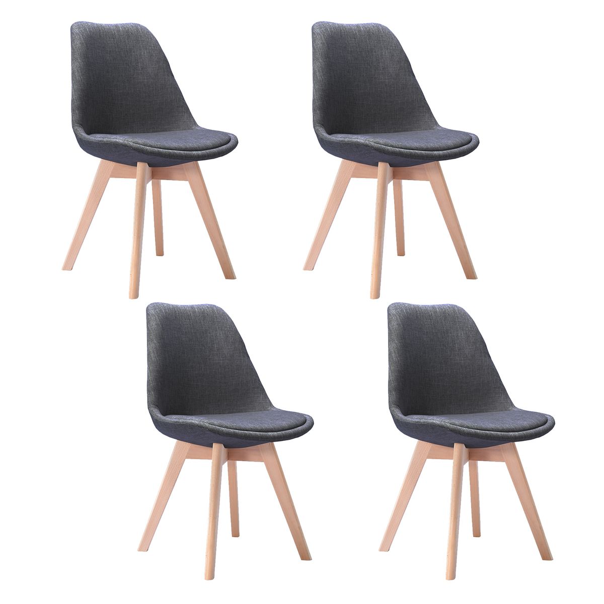 NOVAHUS - Set x 4 Silla Comedor Tulip De Tela Con Cojín Gris