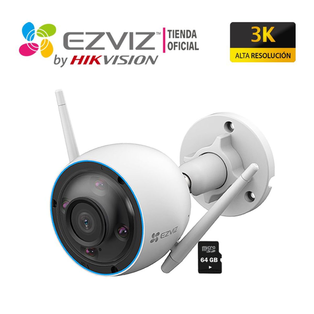 EZVIZ - Cámara IP H3 3K 5MP Ezviz Exterior IP67 Detección con IA + Sd 64Gb