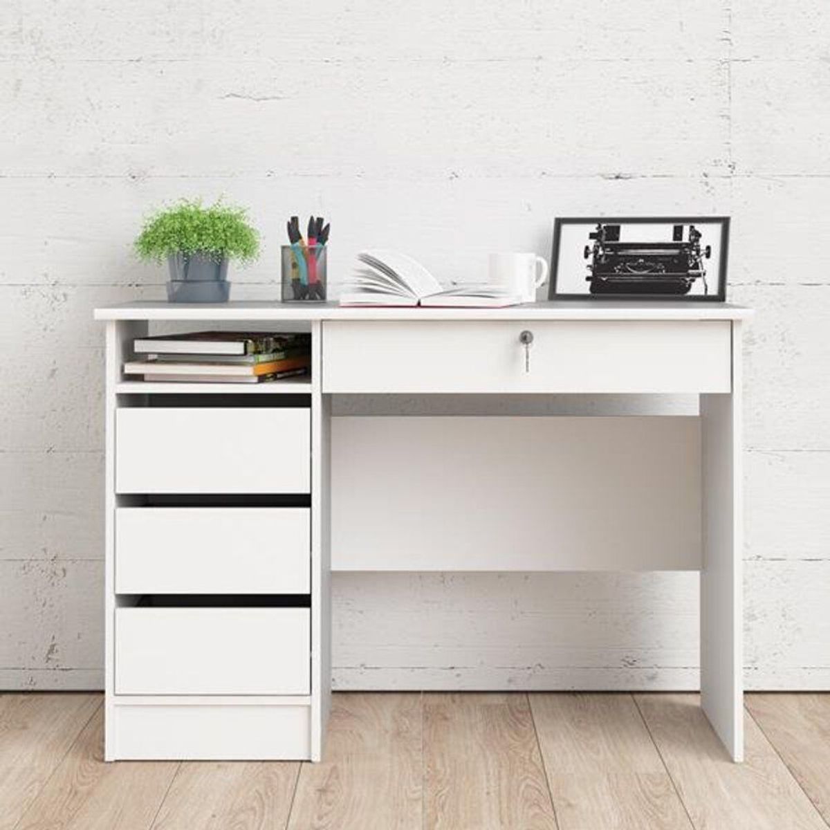 TU MESITA - Escritorio Clásico Misti 4 cajones con LLave color Blanco TU MESITA