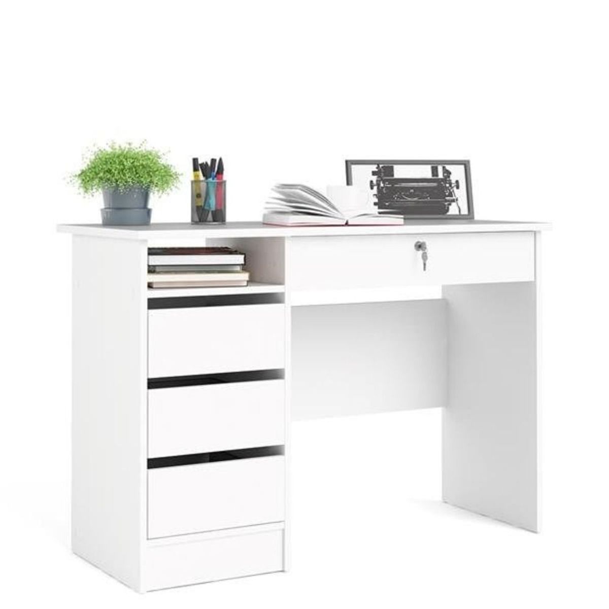TU MESITA - Escritorio Clásico Misti 4 cajones con LLave color Blanco TU MESITA
