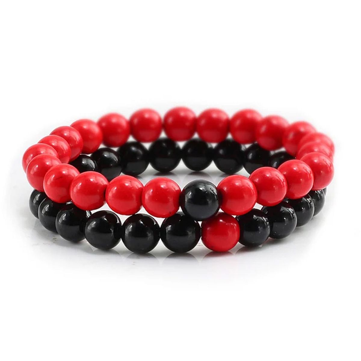GENERICO - X2 Pulseras Piedras Naturales Unisex Howlita Rojo Onix Negro