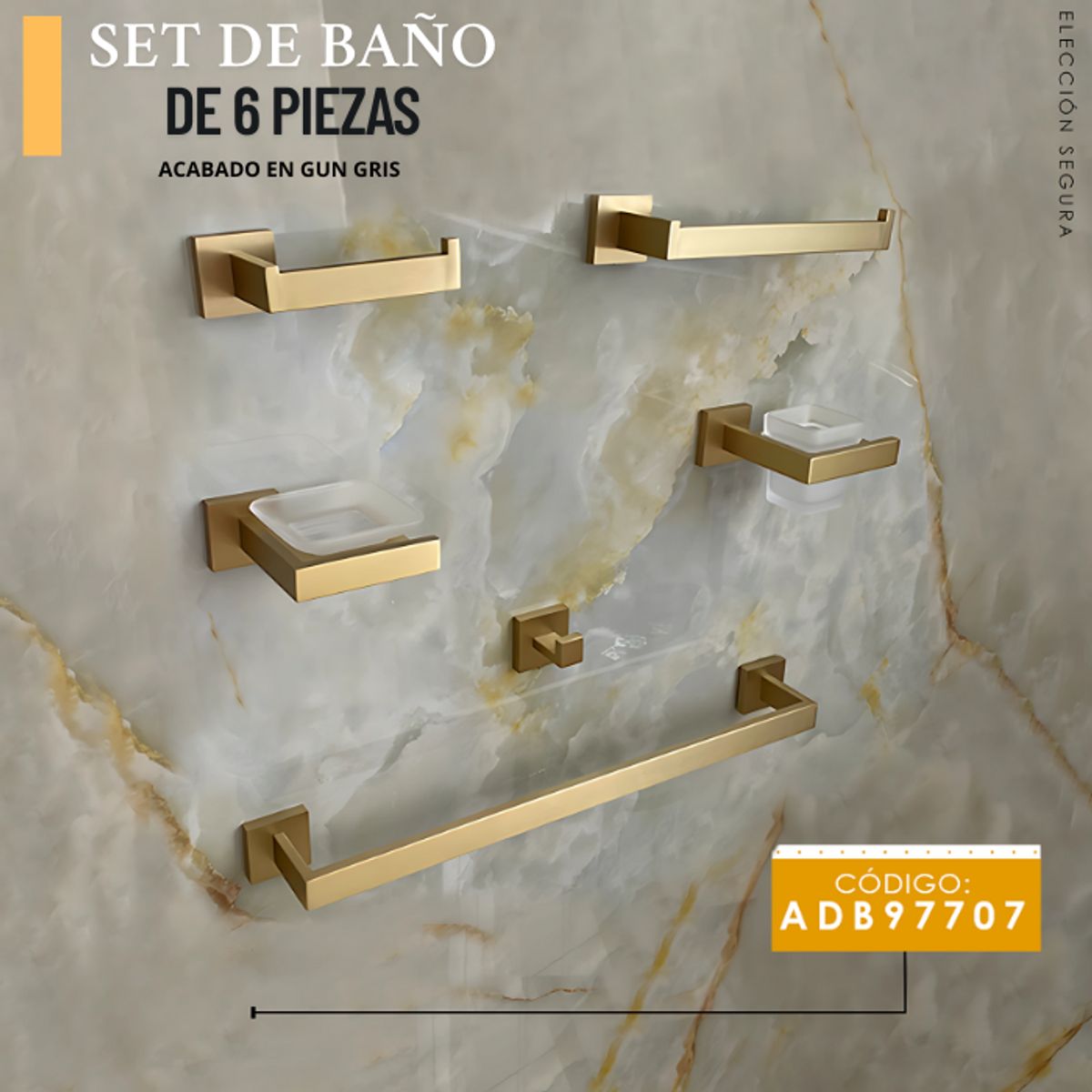 XM - SETS DE BAÑO 6PIEZAS DORADO CUADRADO 97707