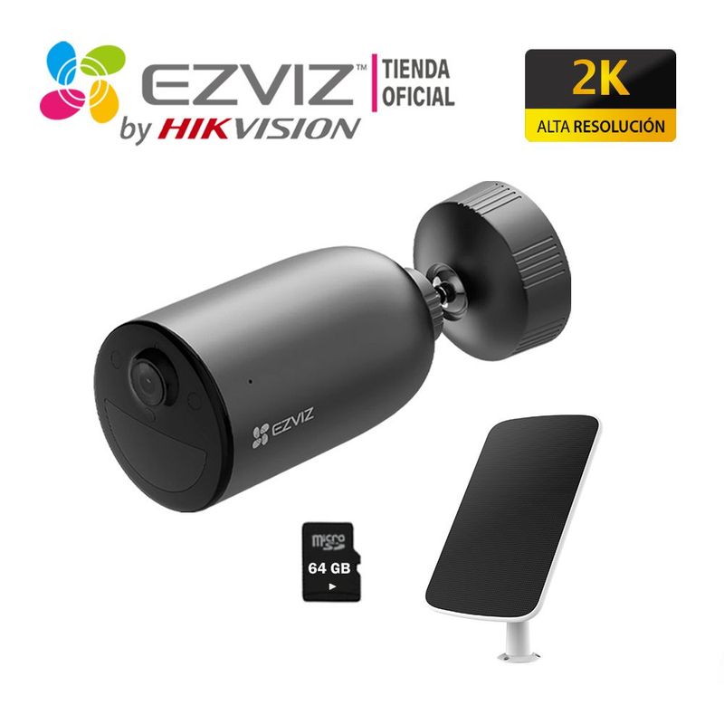 EZVIZ - Cámara Seguridad IP EB3 2K Ezviz Exterior con Panel Solar + Sd 64Gb