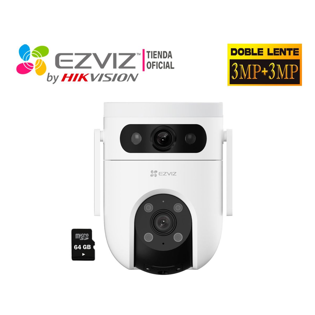 EZVIZ - Cámara IP H9C 3MP + 3MP Ezviz Lente Dual Exterior 360° + SD 64GB