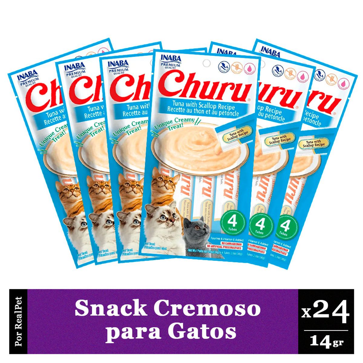CHURU - Snack Cremoso Gato Churu Sabor Atún y Ostras 24 x 14gr
