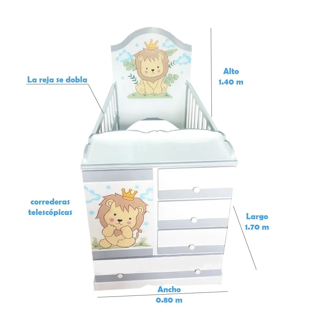 GENERICO - Cuna plomo león bebé - multicuna