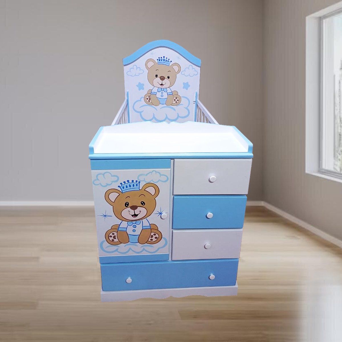 GENERICO - Cuna celeste osito bebé - multicuna