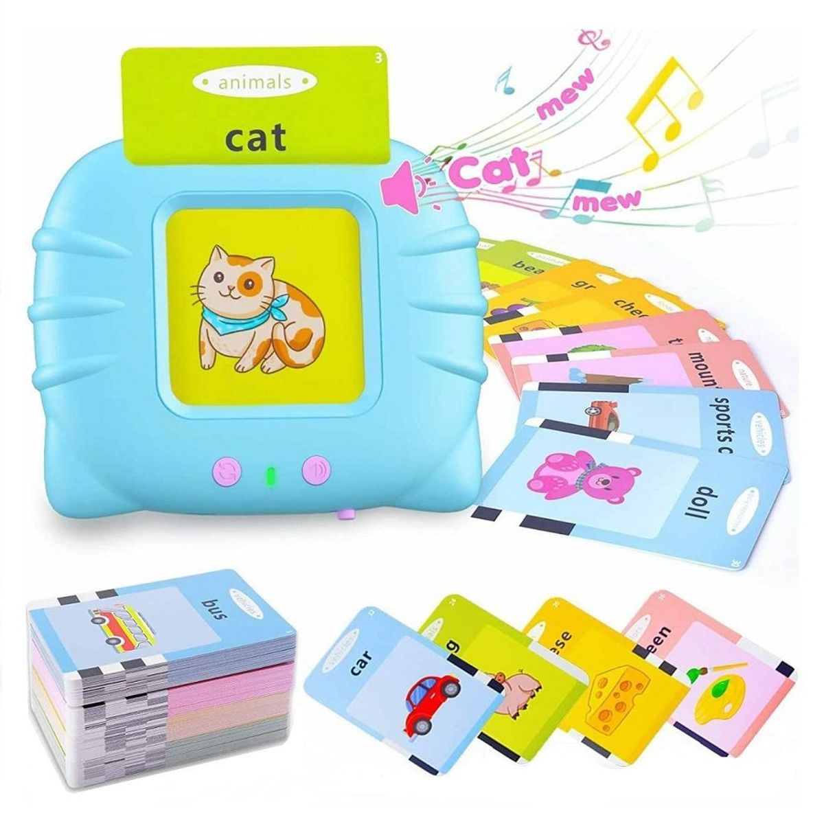 GENERICO - Lector De Tarjetas Educativas Sonidos InglesEspañol-Celeste