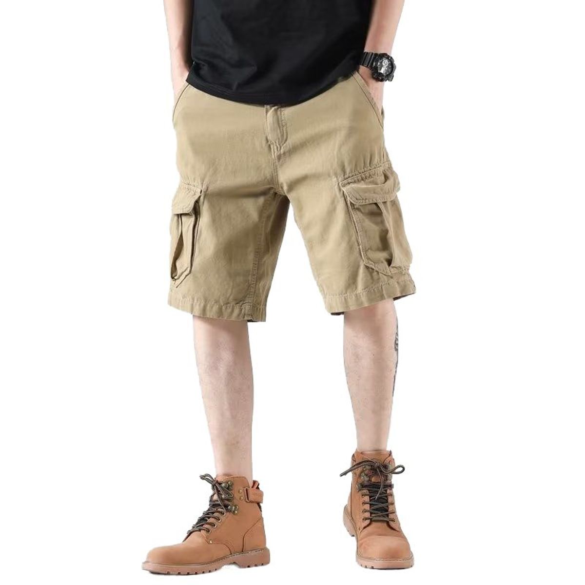 BLWOENS - Pantalones cortos masculinos para Hombre-Beige