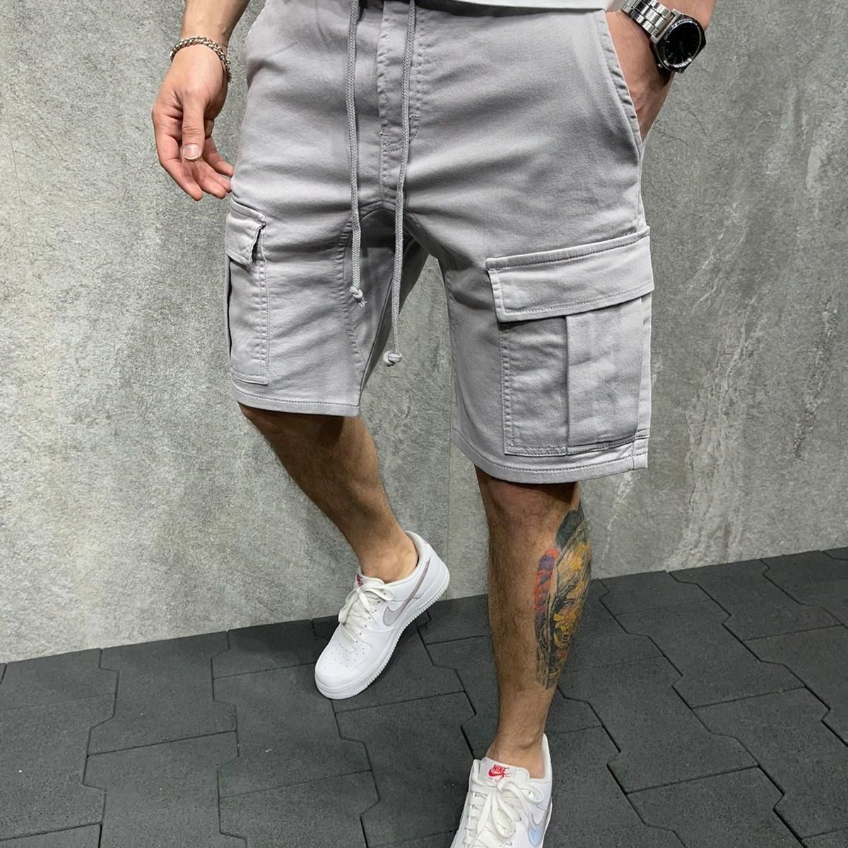BLWOENS - Pantalones cortos masculinos para Hombre-Gris