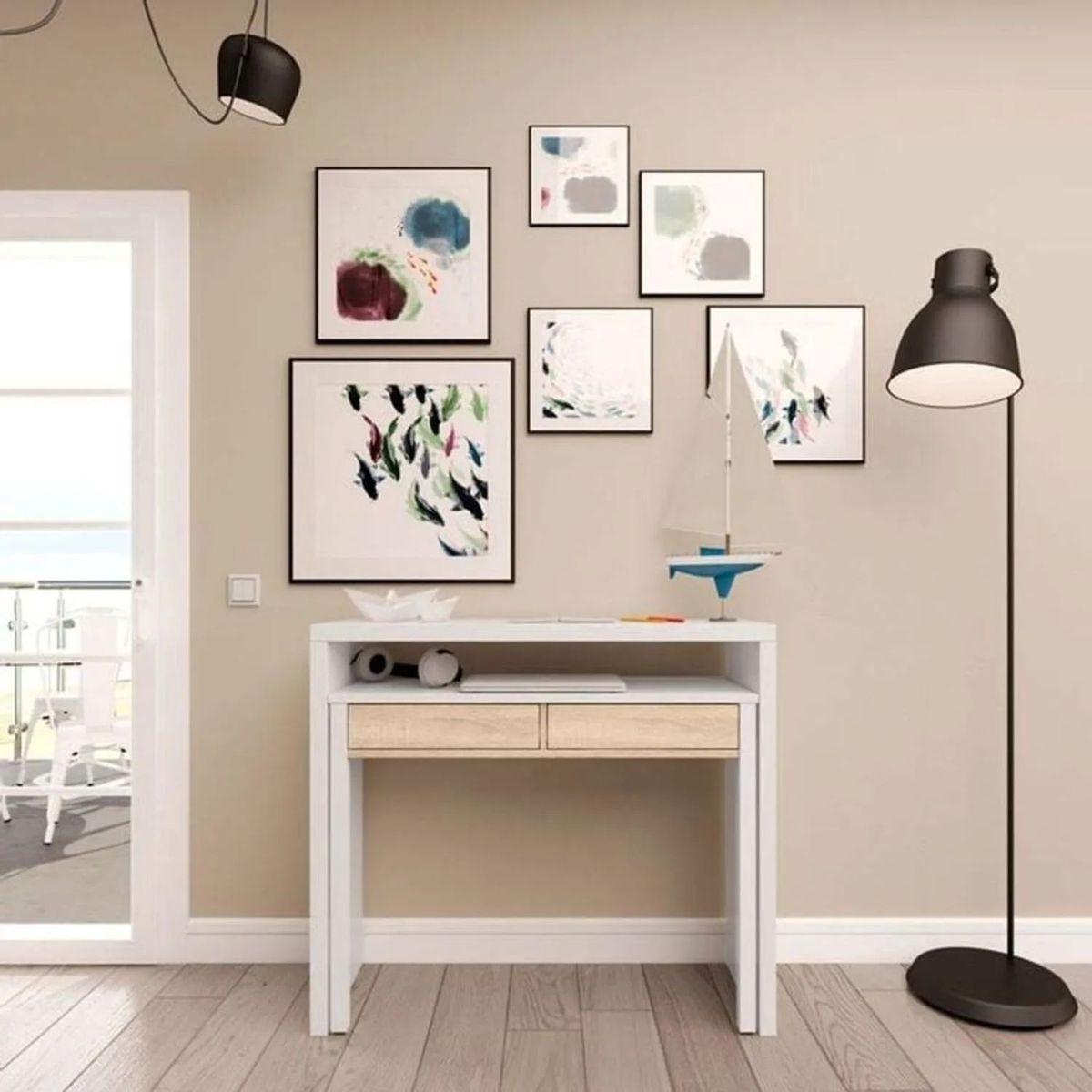 TU MESITA - ESCRITORIO EXTENSIBLE JUVENIL BLANCO CON ROBLE TU MESITA