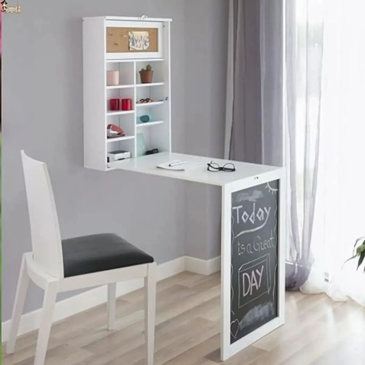 TU MESITA - ESCRITORIO TENDENCIA PLEGABLE BLANCO CON PIZARRA Y TABLERO CORCHO TU MESITA