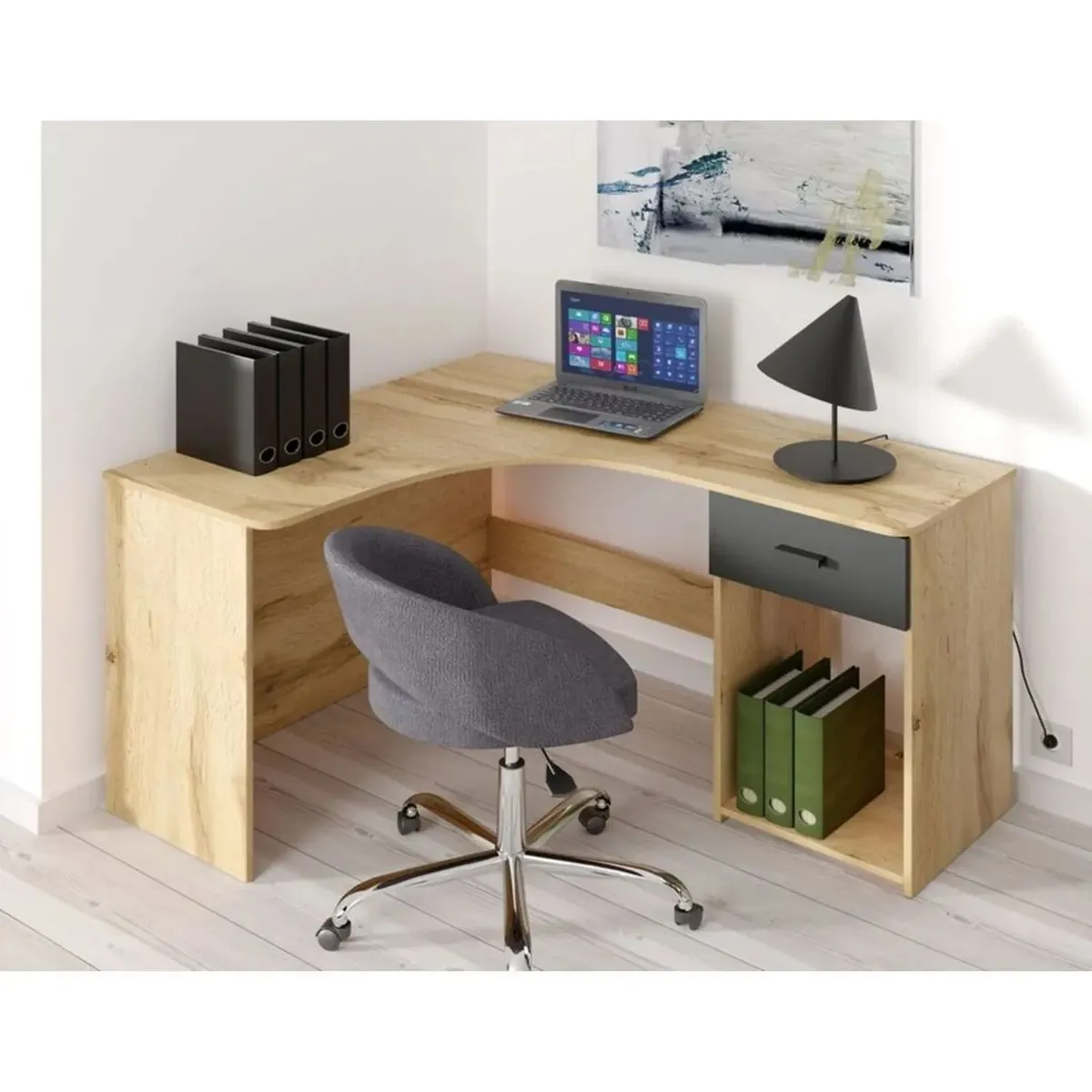 TU MESITA - ESCRITORIO ESQUINERO MORGAN 1 CAJÓN COLOR DUNA TU MESITA