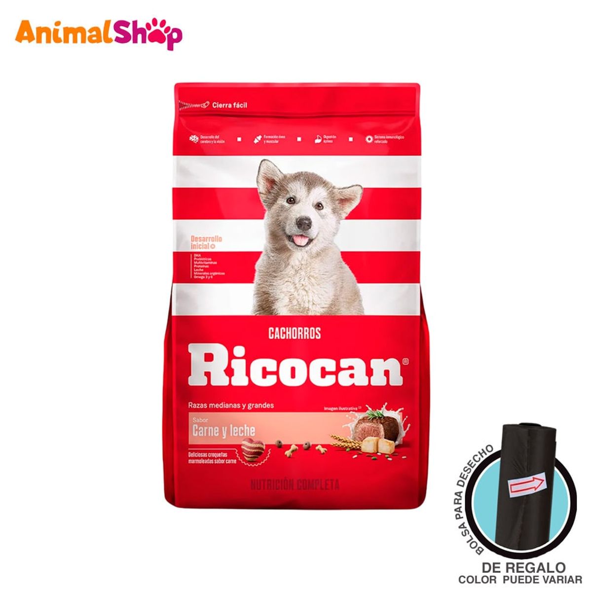 GENERICO - Comida Cachorro Medianos Y Grandes Ricocan Carne Y Leche 3Kg