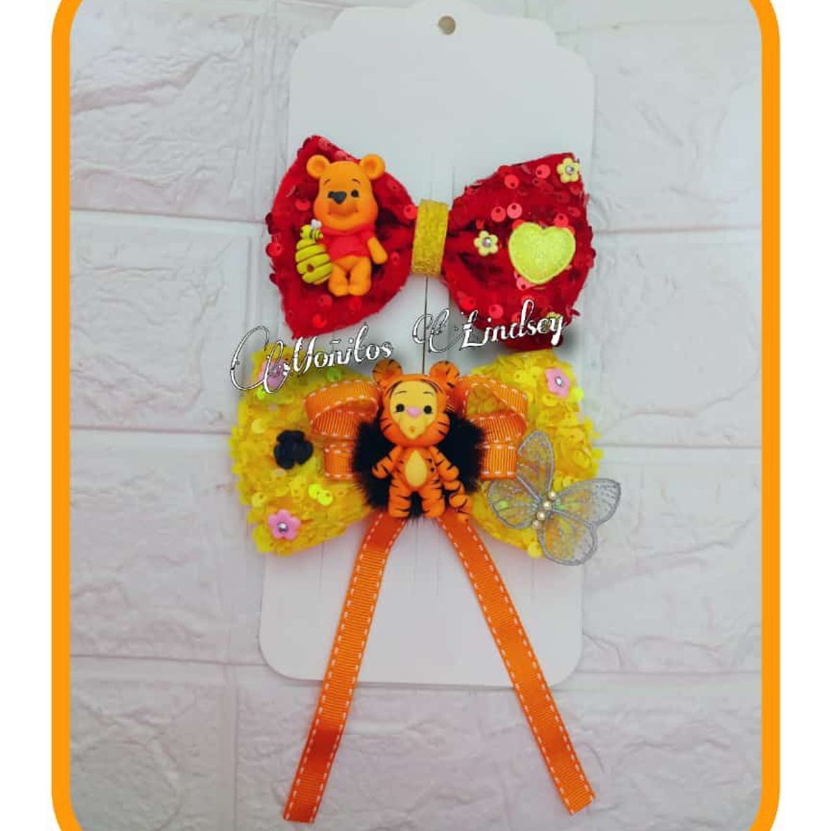 GENERICO - Set  lazos Tiger-Amarillo-Rojo- Moñitos Lindsey