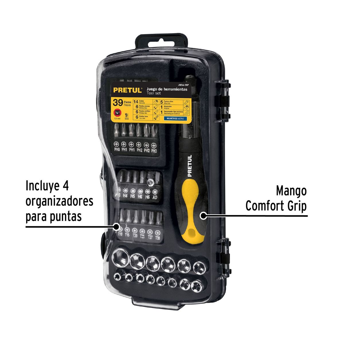 PRETUL - Juego de ratchet 39 piezas 1/4" Pretul