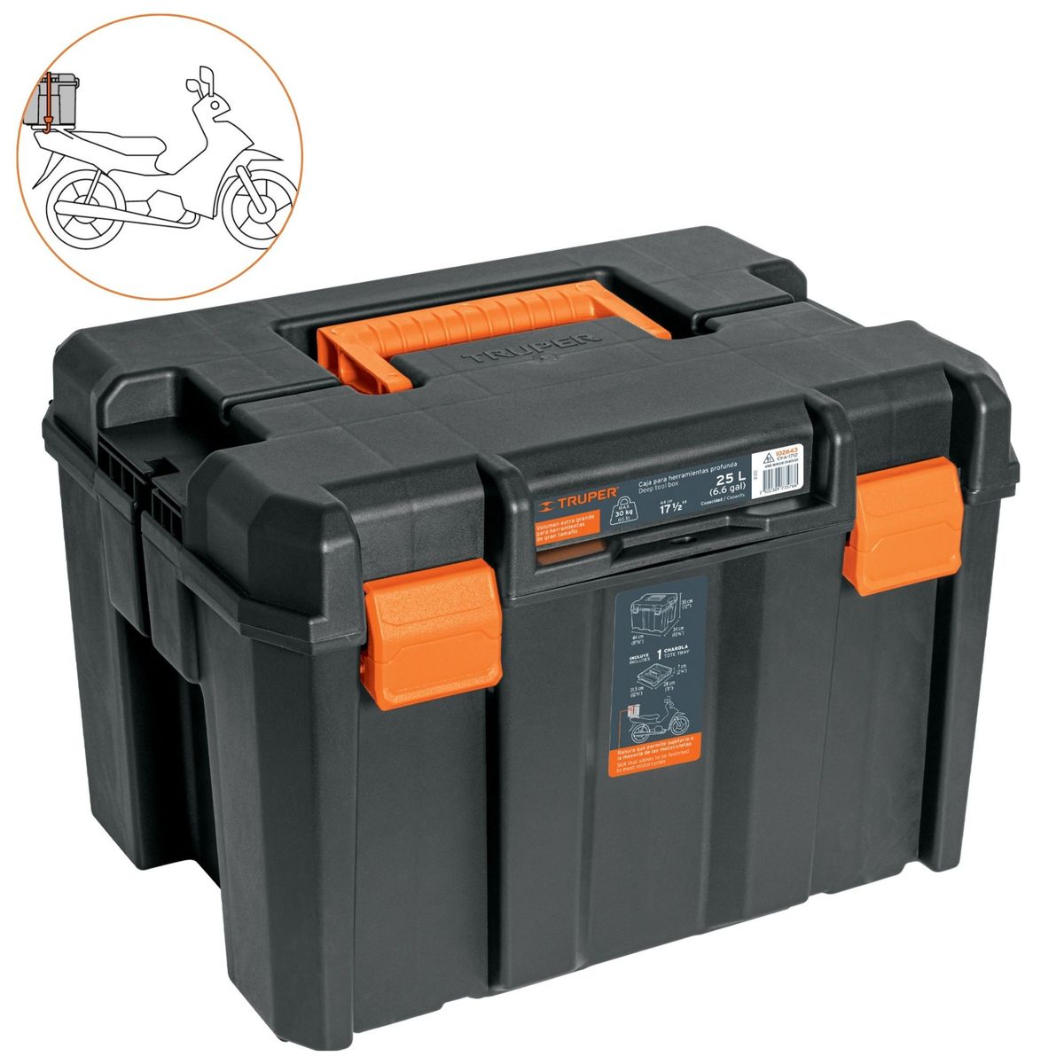TRUPER - Cajuela para moto capacidad 30kg Maleta para moto Truper