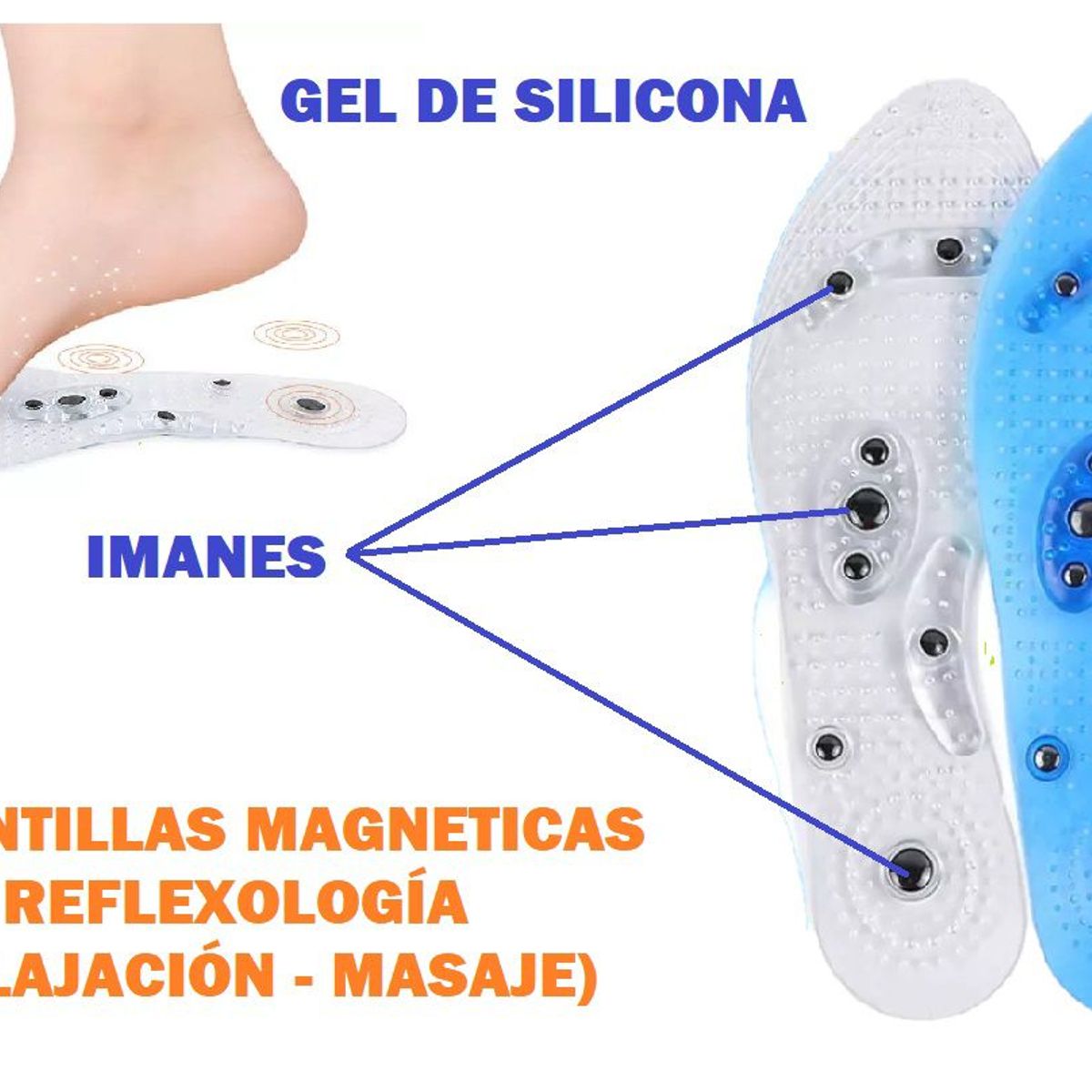 GENERICO - Plantilla Magnetica Reflexología - AZUL TALLA 39 - 43